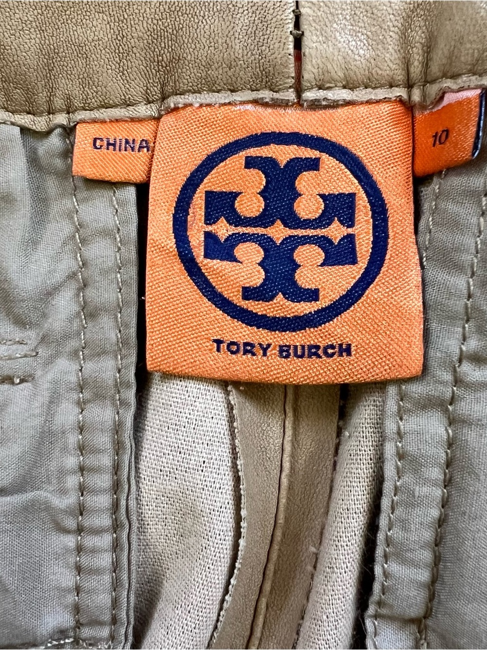 Tory Burch Leather Pants Distressed Tan Cargo Pockets Women’s Size 10 - Picture 6 of 16
